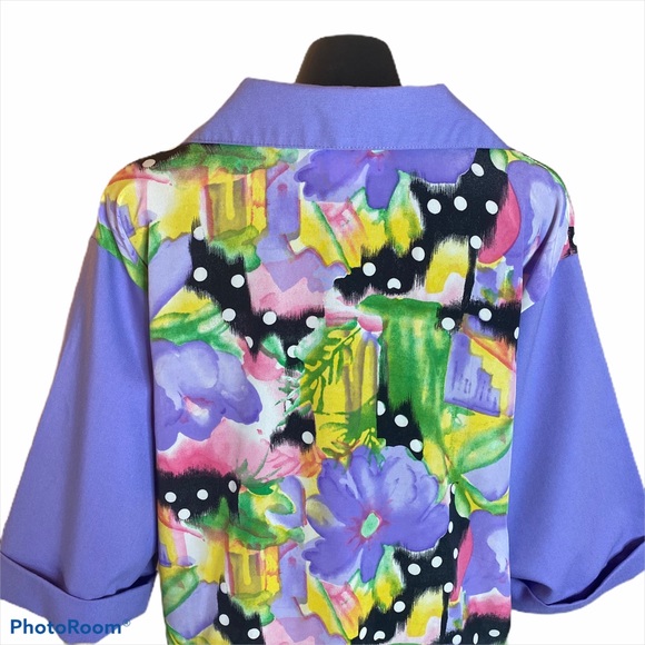 Vintage Purple Floral Print Polka Dot Button Up - Picture 8 of 16